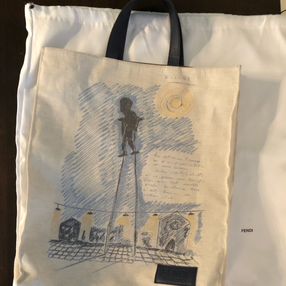 Fendi Canvas Tote w/Navy Leather Ltd Edition